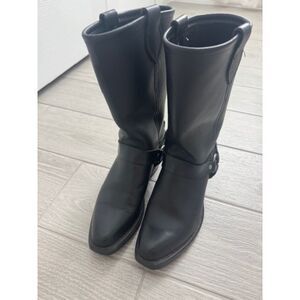 Women's Black Leather Harness Tall boots, Made in USA, size 6